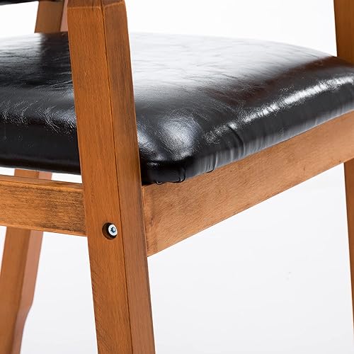 Miniatura 8 de NOBPEINT Mid-Century - Silla auxiliar de comedor con asiento de piel sintética en color negro, sillón en nogal