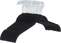 Amazon Basics 30-Pack Slim Velvet Non-Slip Hangers - Space-Saving Closet Organizers with Notches, Black/Silver