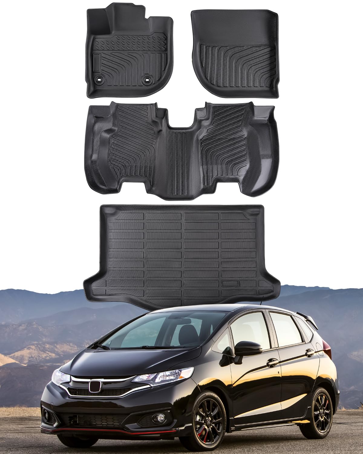 Car Floor Mats for Honda Fit : 2015-2020 (Not for Manual Transmission) Cargo Trunk Liner, Accessories All Weather Rubber Custom Fit for Honda Fit 2020