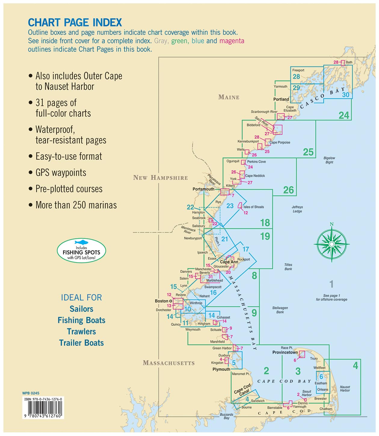 MAPTECH Waterproof Chartbook, WPB0245-02, Cape Cod Canal to Casco Bay Maine, 2nd Edition, Outer Cape to Nauset Harbor, Full-Color Charts, Waterproof Pages, GPS Waypoints, 31 Chart Pages      Spiral-bound – Print, January 1, 2024