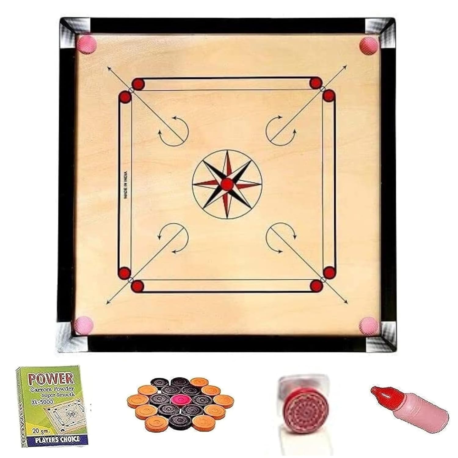 JTC Superior Matte Finish Practice Carrom Board for Serious Professional Practice with Coins Striker and Powder Beige ABC- Engineering Wood (32 x 32 Inches Carrom Board Style B)