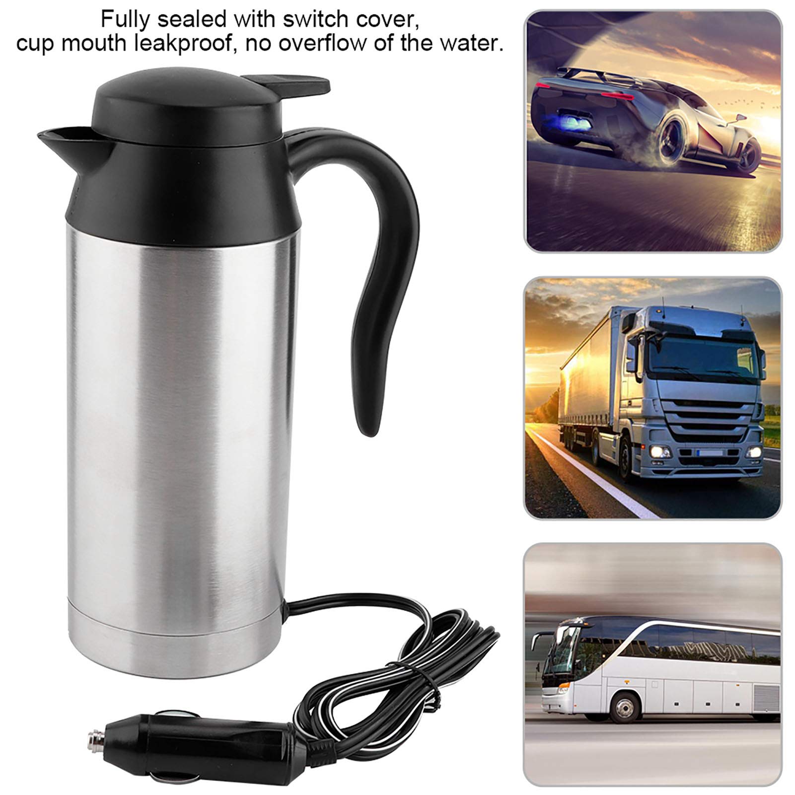 Tetera eléctrica de acero inoxidable de 750 ML para coche, reemplazo de té y café para termo, taza de calentamiento de agua, 12 V