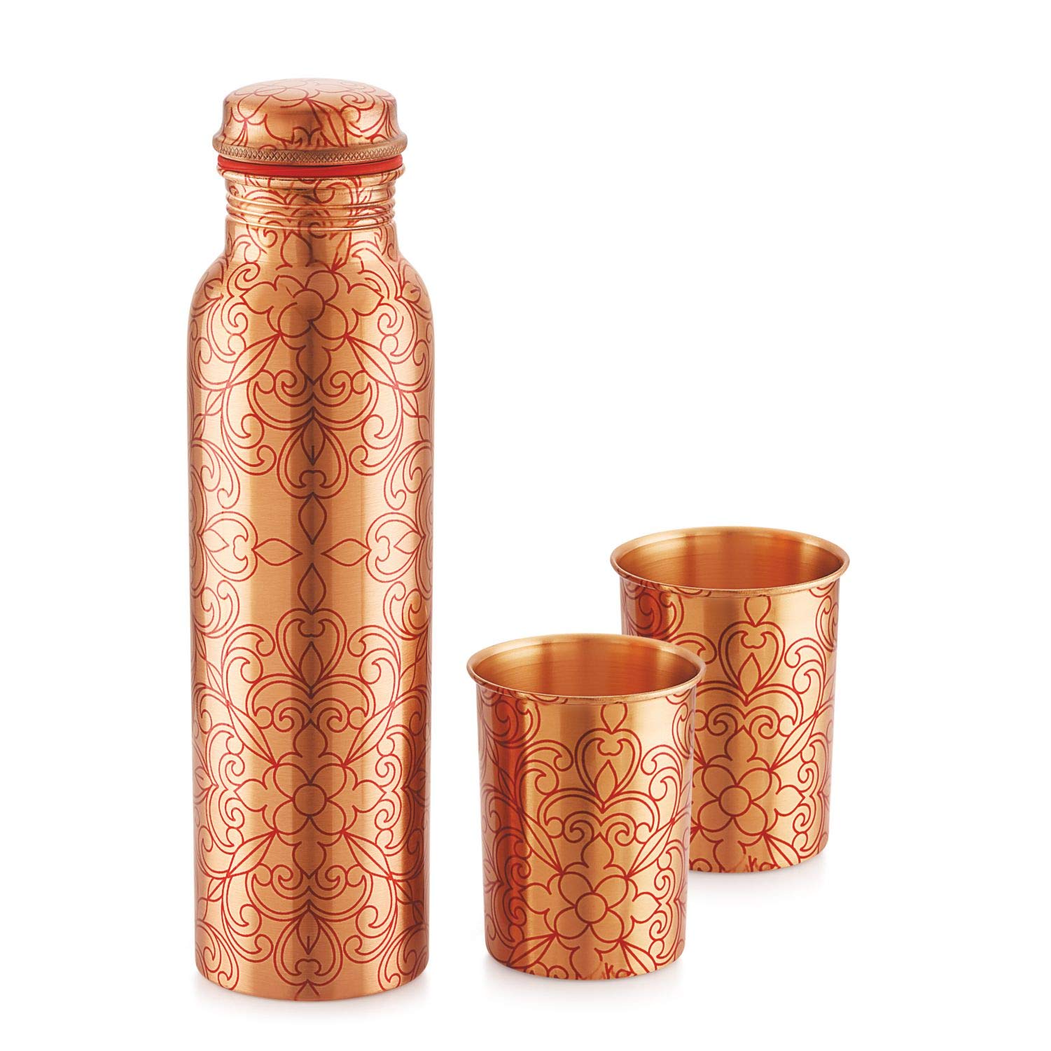Cello Cop-Pura Diva Gift Set Floral Water Bottle with 2 Glasses