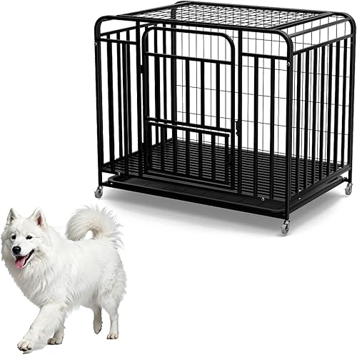 Jaula indestructible para perros resistente a prueba de escapes con ruedas, jaula de acero para la ansiedad de 48 pulgadas de alto para interiores