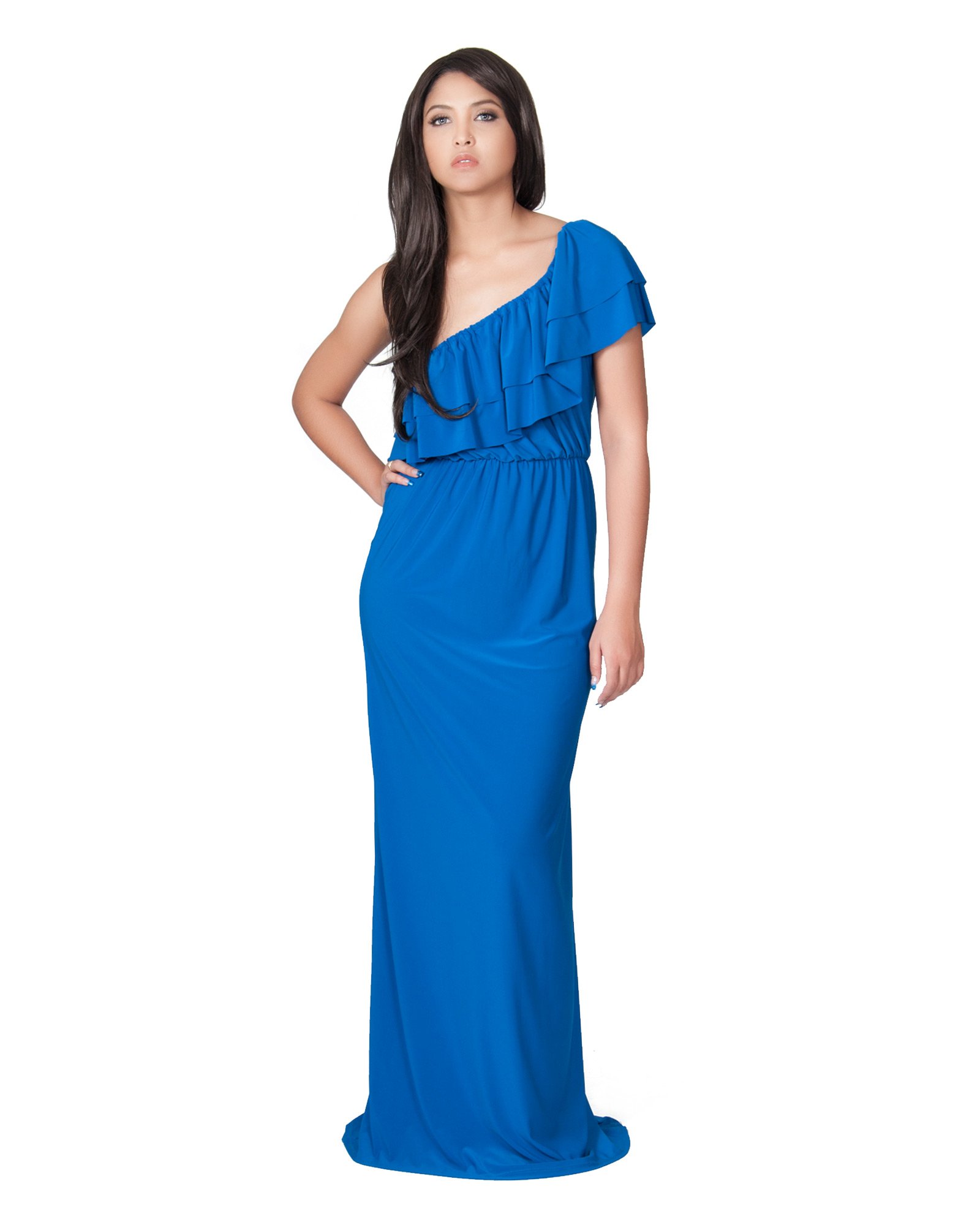 KOH KOH Women's One Shoulder Long Layered Cocktail Evening Elegant Maxi Dress