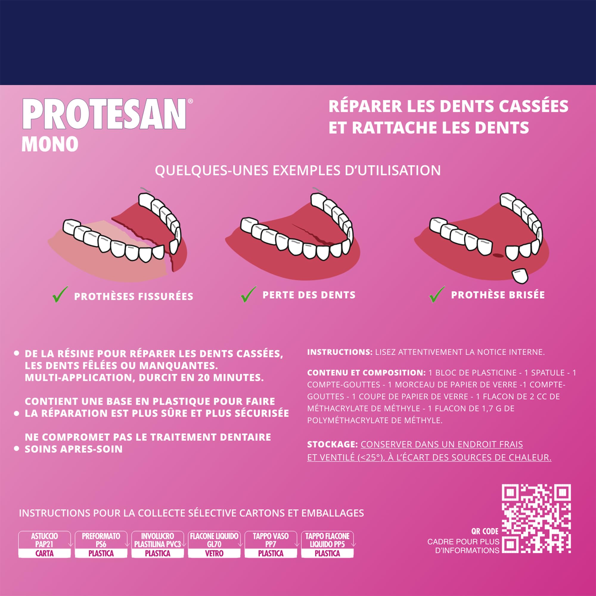 Protesan Mono - Réparateur pour dentiers cassés, fissurés ou sans une dent