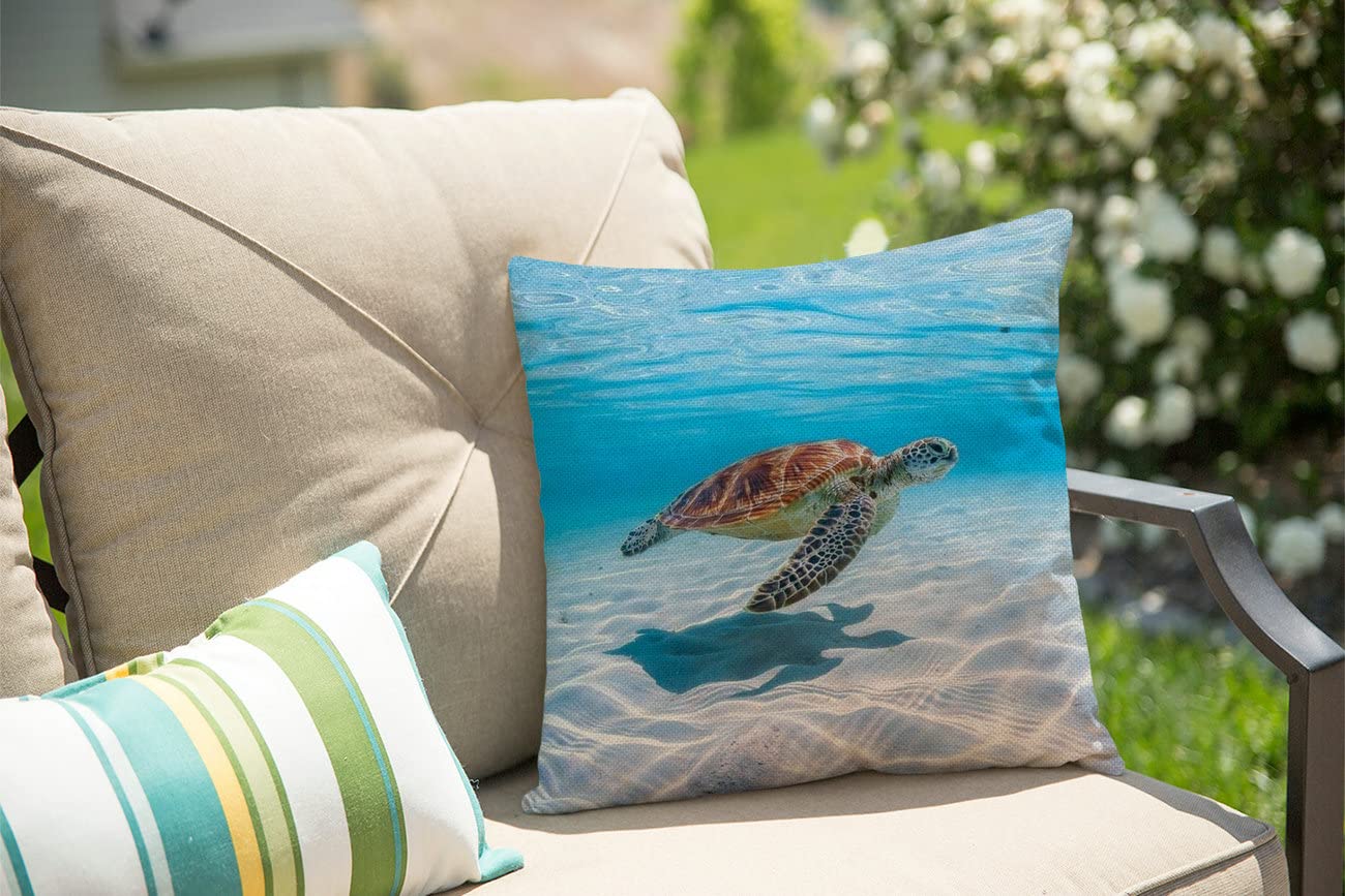 Yansipor Sea Turtle Flower Pillow Covers 18x18 Inch – Cotton Linen Decorative Throw Pillow Covers - View #9