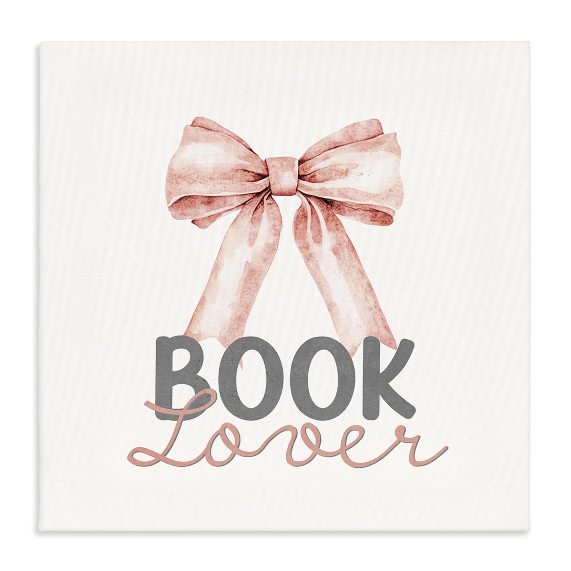 Stupell Industries 'Book Lover Pink Bow', Canvas Art, 24 x 24 Inches, Easy to Hang and Sturdy, Made in USA, by Kim Allen