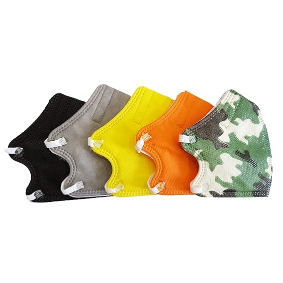 NORTH BLACK Non-Woven Fabric Reusable, Disposable, Non Washable 5 Layer Protection Super Soft Mask (Pack of 5, Colourful Military, Black, Yellow, Orange, Grey, Without Valve) for Kids