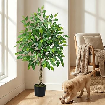 4FT Ficus Artificial Tree Tall Artificial Plants Indoor Faux Ficus Plants