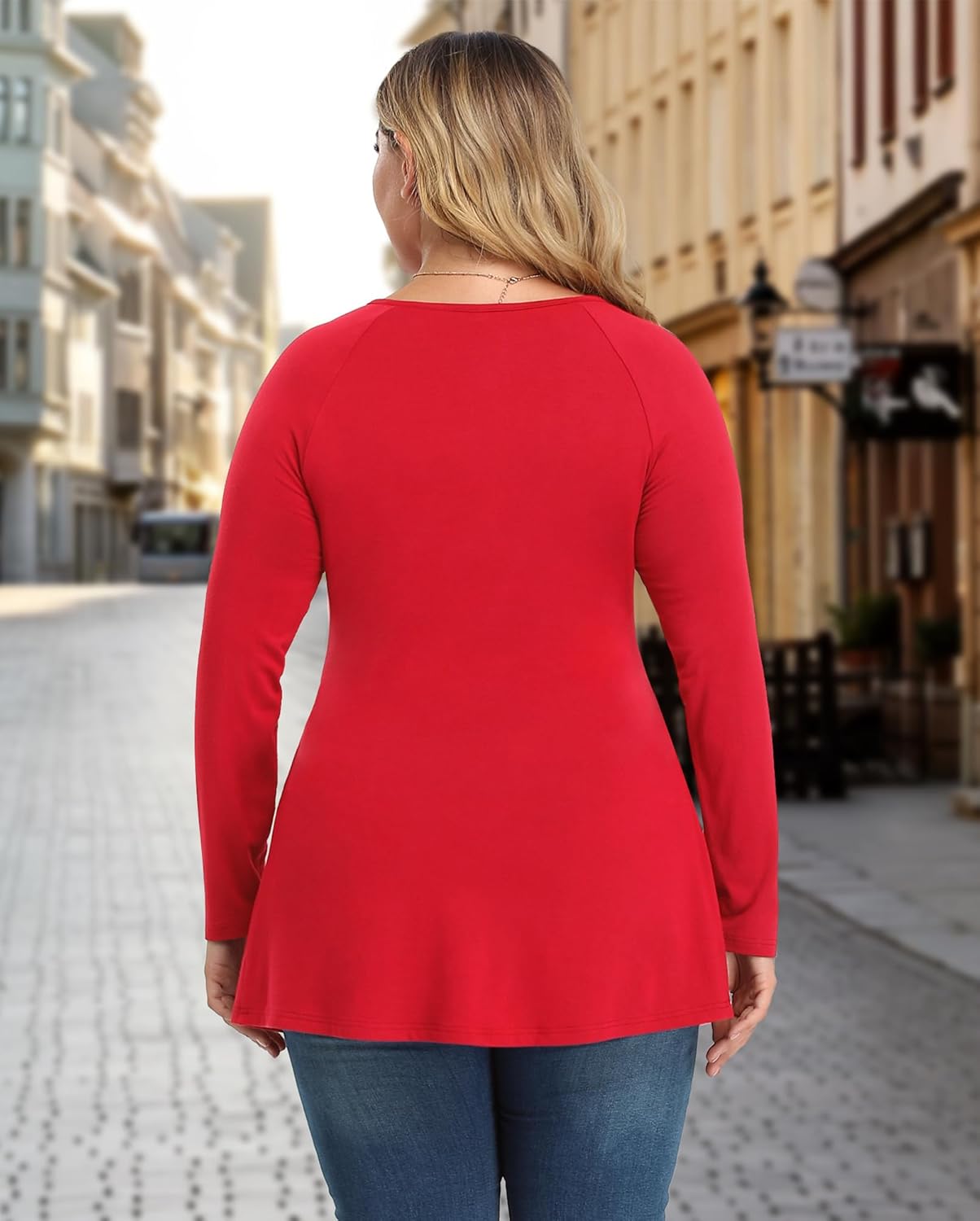 TIANZHU Women's Plus Size V Neck Long Sleeve Tunics Tops Lightweight Blouse Dressy Casual Top Ruched Trendy Clothes - Image 3