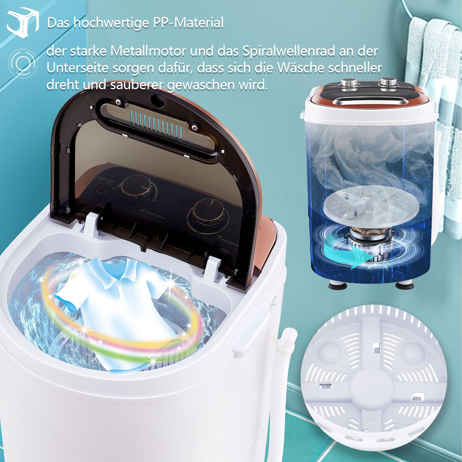 CLIPOP Mini Waschmaschine mit Schleuder & Timer, Waschautomat bis 3 KG, Reisewaschmaschine, Camping Mobile Waschmaschine, Toploader Miniwaschmaschine (1 Kammer)