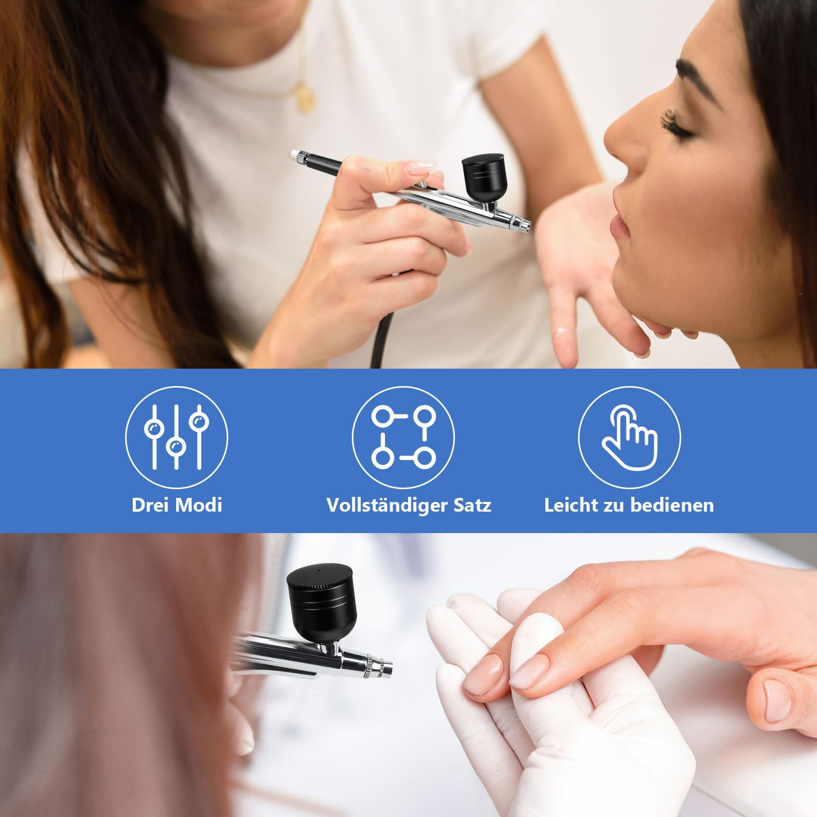 Kit aérographe multifonction double action - Kit aérographe sans fil - Pour le maquillage, l'artisanat, l'art des ongles, le modèle de tatouage de gâteau, le kit d'aérographe pour enfants