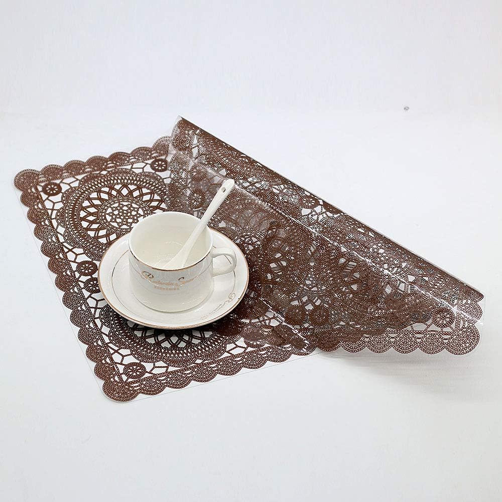 Plastic Waterproof Placemats Set of 6 for Dining Table Wipe Clean Washable Vinyl PVC Coffee Tablemats for Kitchen Brown