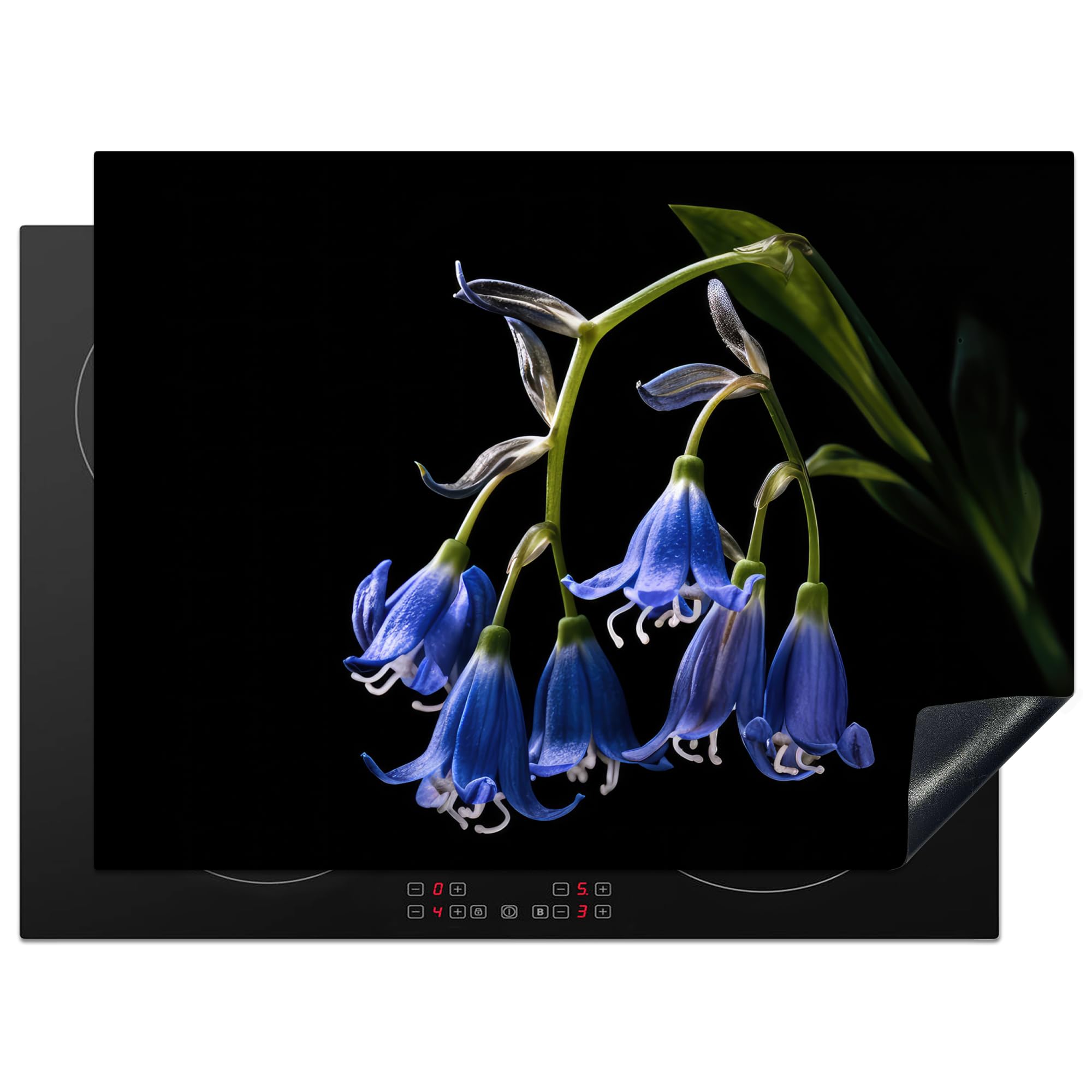 KitchenYeah© Induction Hob Protector Mat 20.5"x27.6" / 70x52 cm Stove Cap Top Cover Kitchen Cooker Covers for Electric Hobs Vinyl Hyacinth - Flowers - Blue - Nature - Black — image 1