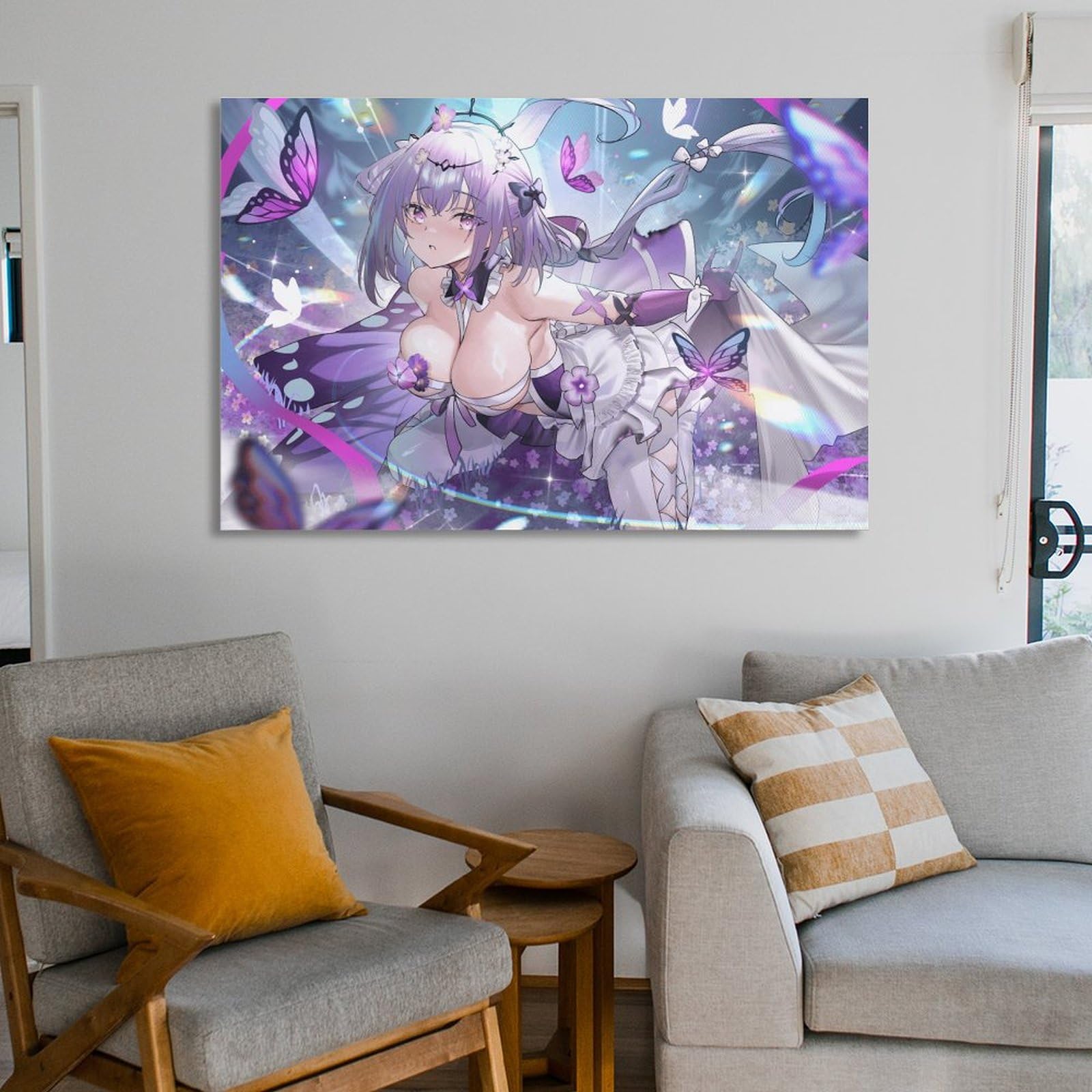 Large Anime Canvas Print - Purple Beautiful Waifu Artwork, Vibrant Pop Art Poster for Gamers & Modern Decor Frame-style-1 08x12inch(20x30cm): 12x18inch(30x45cm) Unframe-style-1