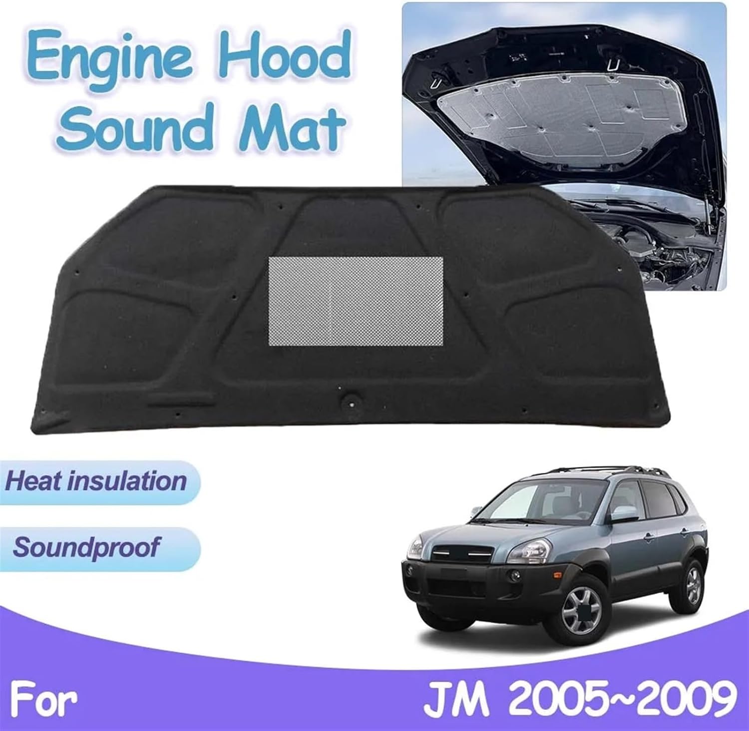 Engine Hood Sound Pad Compatible for Hyundai Tucson JM 2005~2009 Car Heat Insulation Cotton Cover Front Fireproof Mats Interior Accessories(Color:PET)