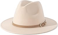 Lisianthus Women's Classic Felt Fedora Wide Brim Hat with Stylish Belt Buckle - Adjustable, Breathable & Elegant