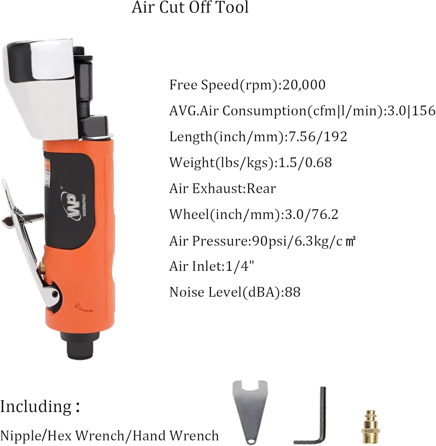 Air Tools,Air Cut off Tool 3 inch,WORKPAD Can be Used As a Sheet Metal Cutter Used for Assembly Industry, Machinery Industry,Auto Repair Shop,Including Nipple, Hex Wrench and Hand Wrench