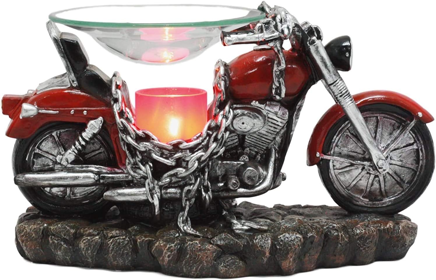 Ebros Red Vintage Motorcycle Classic Chopper Bike Electric Oil Burner Or Tart Warmer Decor Statue 9.5" Long Home Fragrance Aroma Accessory Decor Figurine