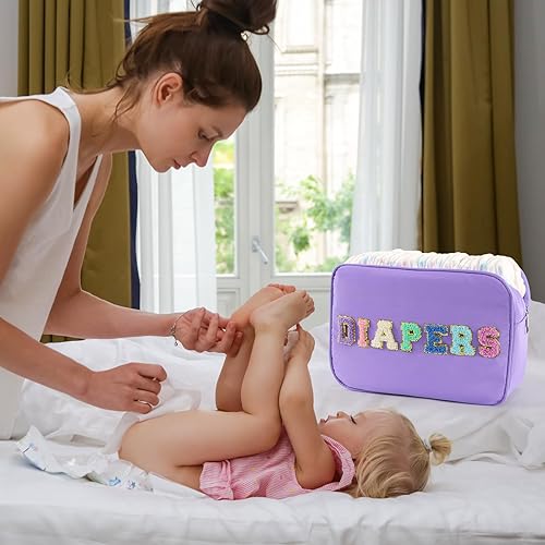 Miniatura 2 de Bolsa de pañales pequeña portátil, bolsa organizadora de pañales con letras de chenilla, bolsa organizadora de pañales para recién nacidos,