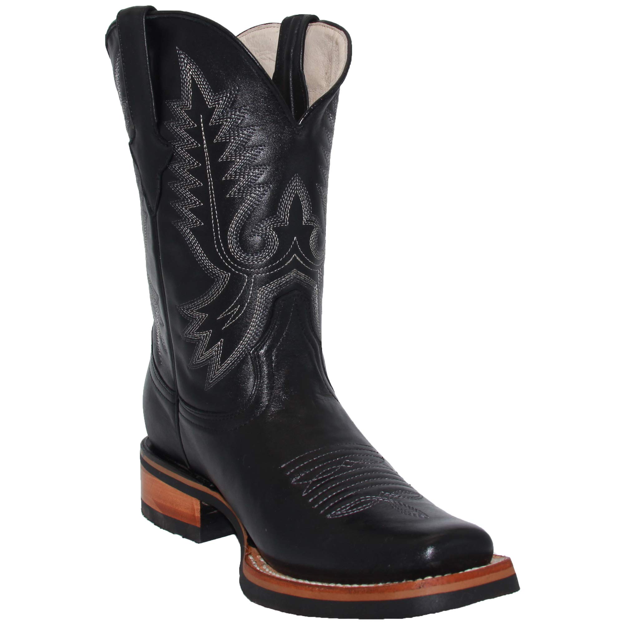 Western Shops Mens Genuine Leather Square Toe Cowboy Boots, Mens Black Western Boots