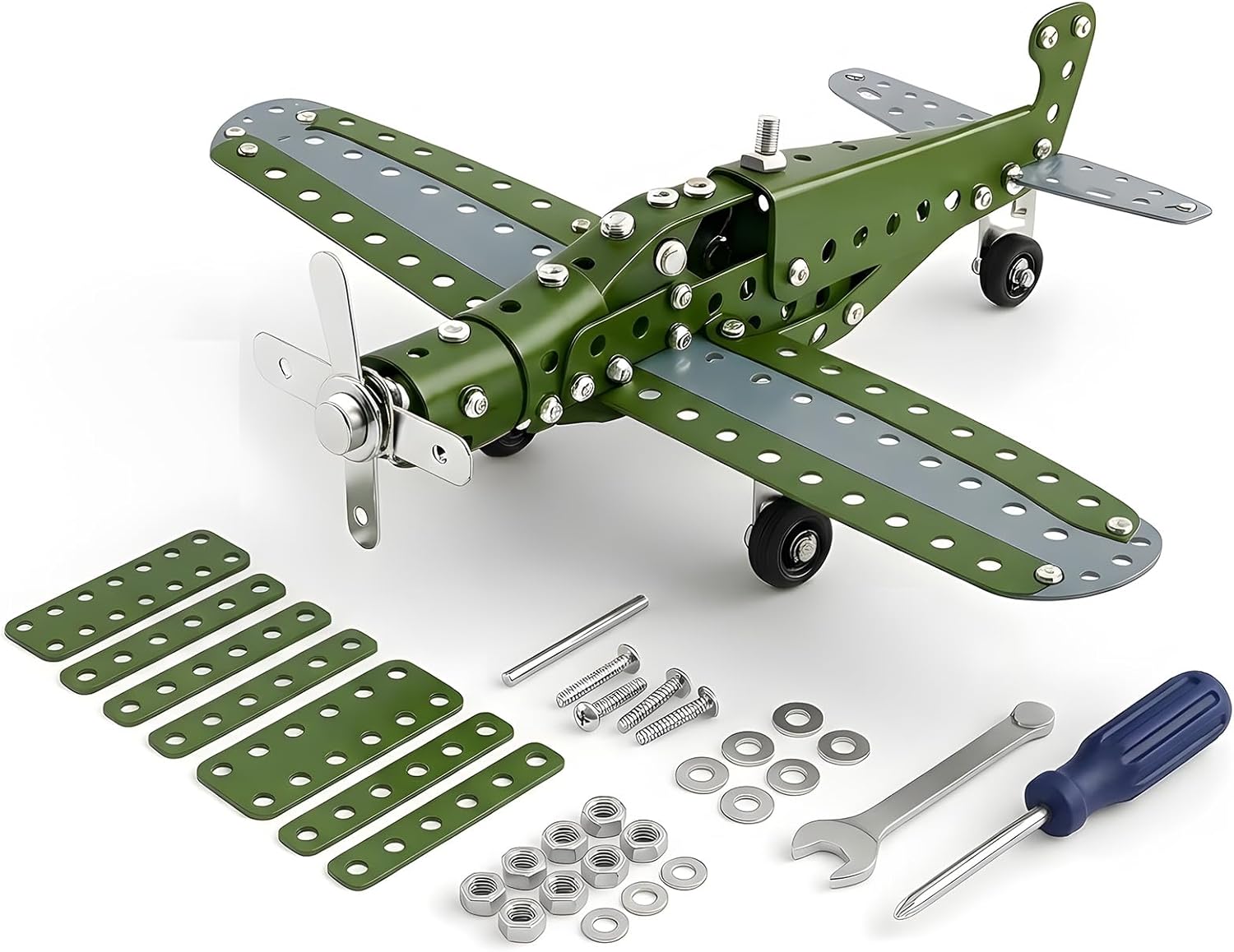 Metal Model Airplane Building Toys for Boys & Girls Ages 8-16, 258 Pieces DIY STEM Construction Kits, Educational Engineering Science Plane Set, Vintage Aircraft Vehicle Gift for Kids & Adults