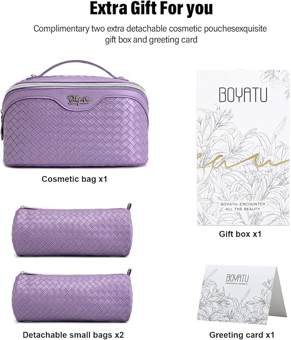 BOYATU Travel Makeup Bag Cosmetic Bags for Women: 3 Pcs Set Make up Bag