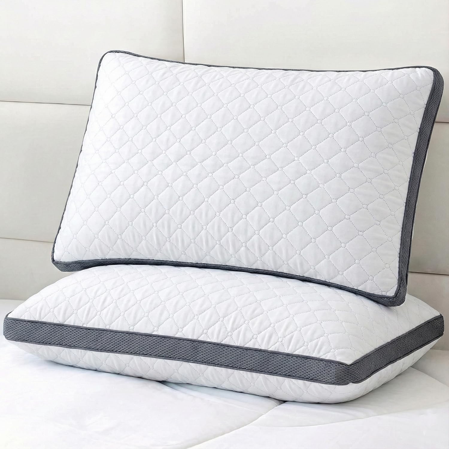 AYKA Premium Microfiber Pillow for Sleeping | Super Soft & Fluffy Bed Pillow | 100% Virgin Microfiber Filling | Hypoallergenic, Breathable | Ideal for All Sleeping Positions 17x27 | White | Set of 2