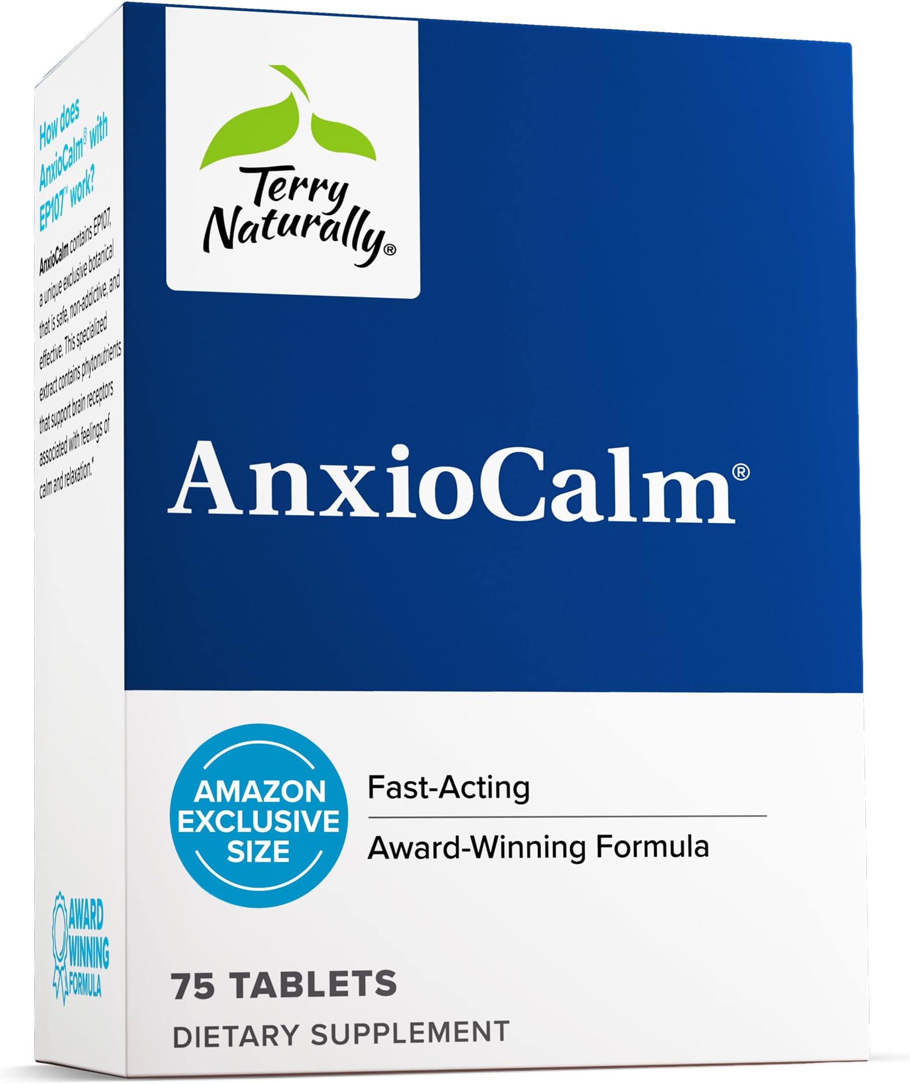 - Terry Naturally AnxioCalm - 75 Tablets - Fast-Acting, Non-Drowsy, Non-Addictive Formula - Safe for Adults & Children 4+ Years - Non-GMO - 37 Servings