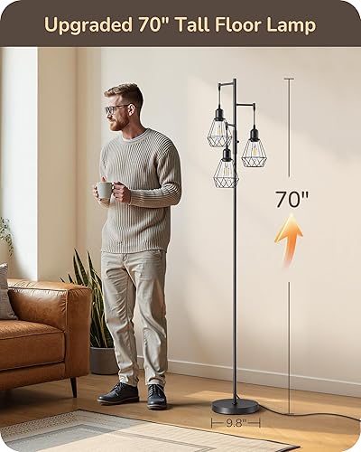 Miniatura 4 de EDISHINE Lámparas de pie de granja de 70 pulgadas para sala de estar, lámparas industriales de pie altas regulables, 3 bombillas LED Edison