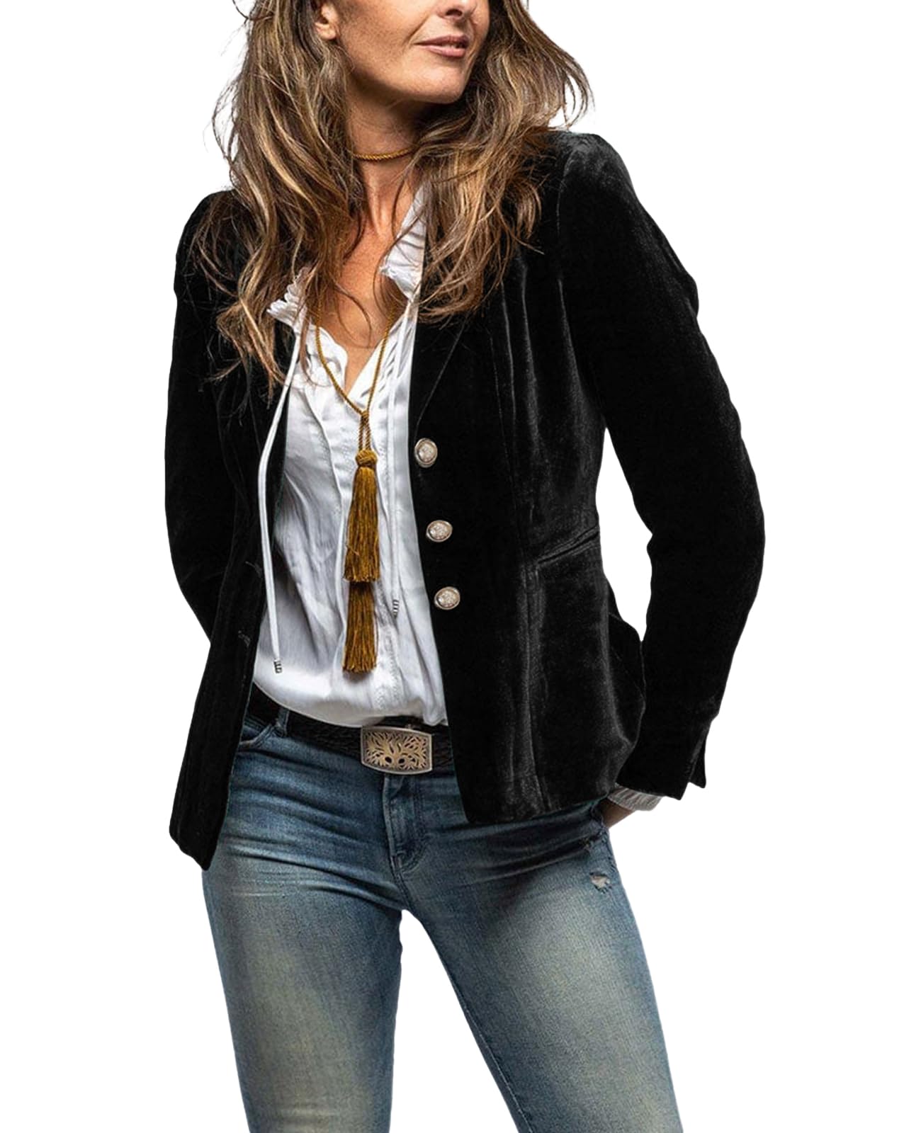 MINTLIMIT Womens Velvet Blazer Long Sleeve Notched Lapel Button Front Tailored Cardigan Suit Jacket Blazer