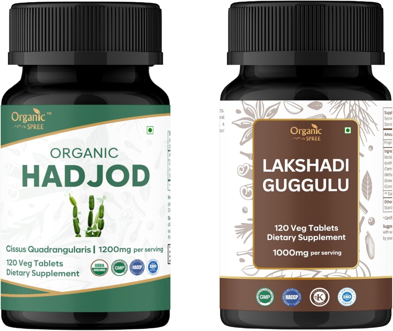 ORGANIC SPREE Hadjod & Lakshadi Guggulu Supplement – 120 Tablets Each – USDA Organic Cissus Quadrangularis & Ayurvedic Bone Blend*