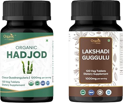 ORGANIC SPREE Hadjod & Lakshadi Guggulu Supplement 120 Tablets Each USDA Organic Cissus Quadrangularis & Ayurvedic Bone Blend*
