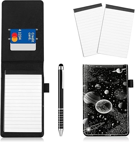 Miniatura 15 de Juego de 4 soportes para bloc de notas de tamaño de bolsillo, de piel sintética, mini bloc de notas con 2 bloc de notas pequeños y lápiz capacitivo