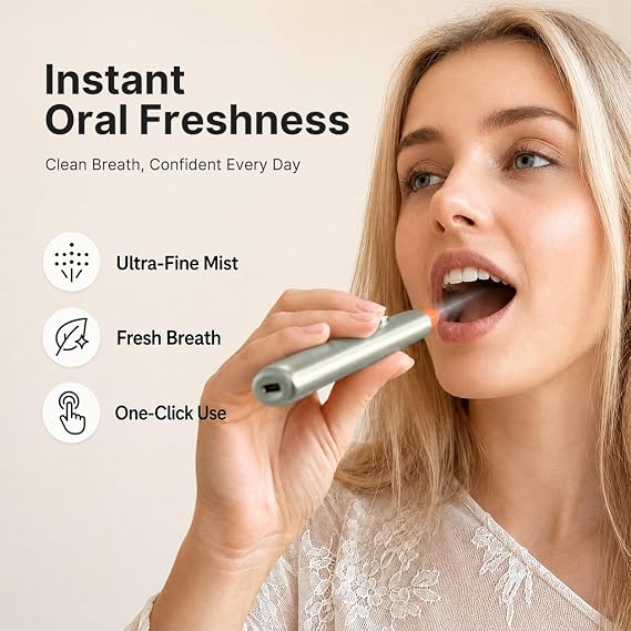 ZDEER PW13 Electric Cool Breath Spray, Probiotic Mouth Spray, Oral Spray Alcohol-Free for Fresh Breath & Dry Mouth,Rechargeable, 3 Flavor Cartridges, Travel Size, Ideal for Dating Office Daily Use