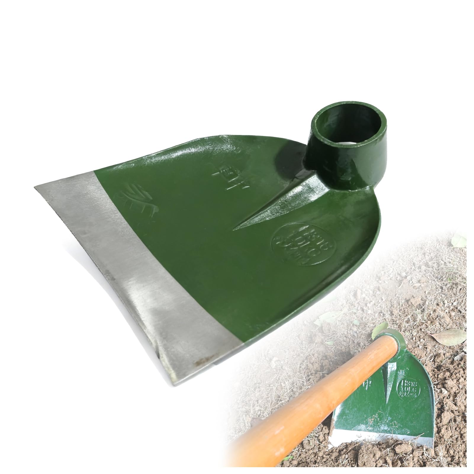 Heavy Duty Garden Round Eye Hoe for Soil Digging 2.2Lb (1Kg)- High Carbon Rail Steel, Hand-Sharpened Edge, Heat-Treated for Strength & Stable Performance