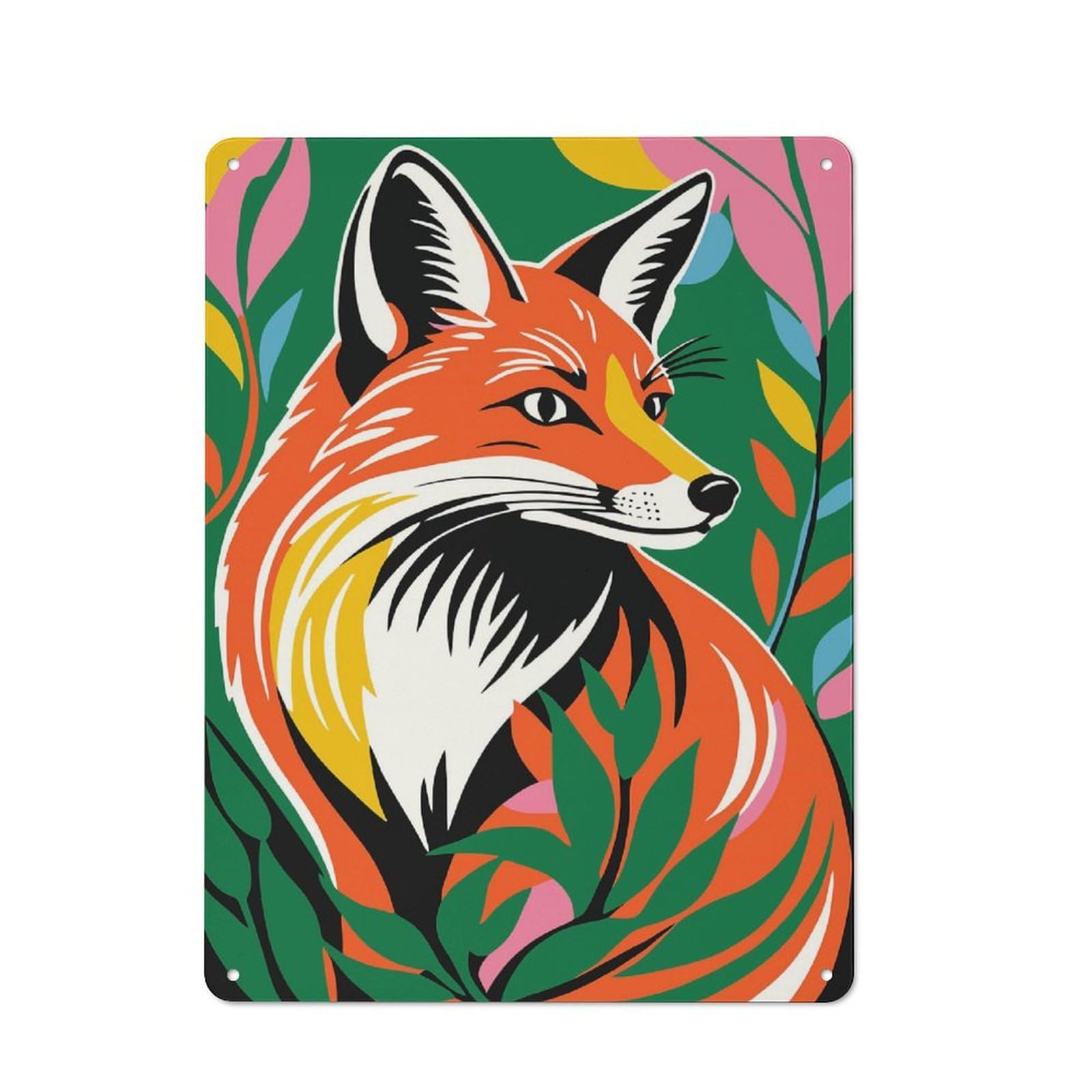 Junmoney Style-4 Colorful Fox Retro-Style Tin Sign 40X30cm For Guest Room Or Hallway, A Christmas Gift For People Styling Guest Room And Hallway