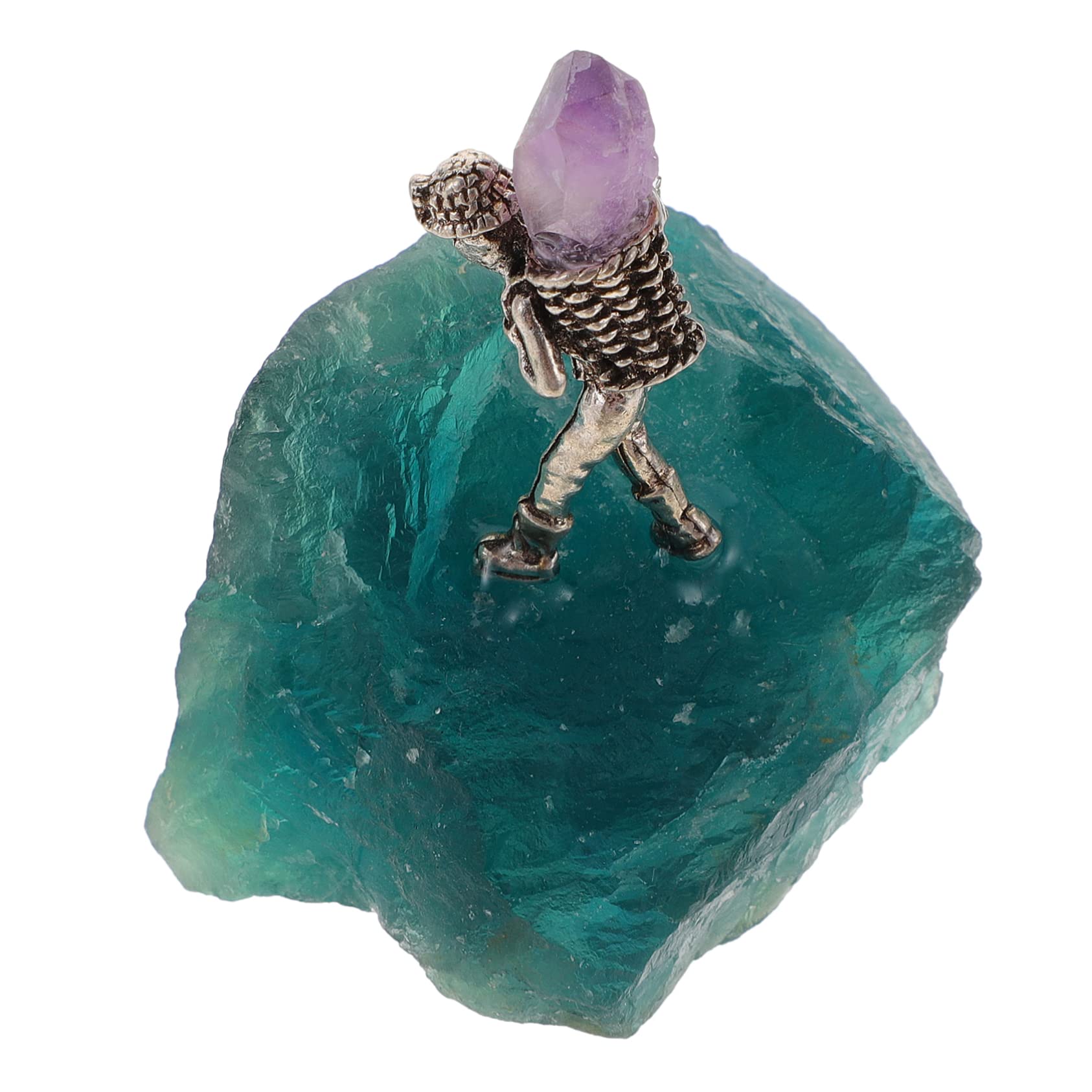 FOMIYES Back Basket Miner Ornament Feng Shui Statue Small Miner on Crystal Purple Amethyst Quartz Exquisite Stones Quartz Cluster Mineral Desktop Adornment Decor Balance Crystal Stone Toy