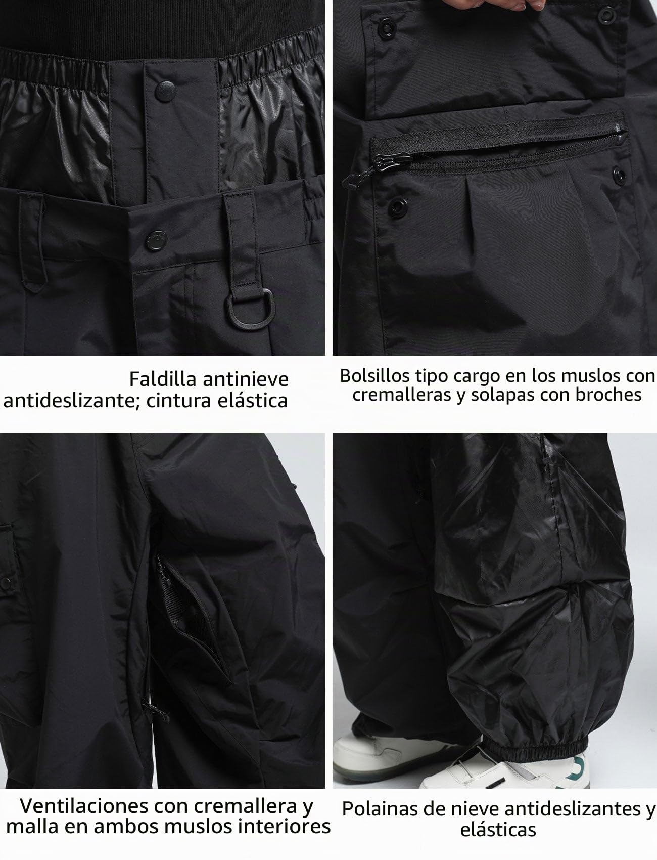 GSOU SNOW Hombres Mujeres Pantalones de Esquí Holgados Pantalones de Snowboard Baggy Pantalones de Nieve - Multibolsillos Impermeable Antiviento Transpirable Cálido