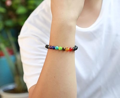 Miniatura 5 de HEDQFM 2 pulseras de piedra energética con ojo de tigre de 7 chakras, piedras de lava, aromaterapia, difusor de aceites esenciales, pulseras para