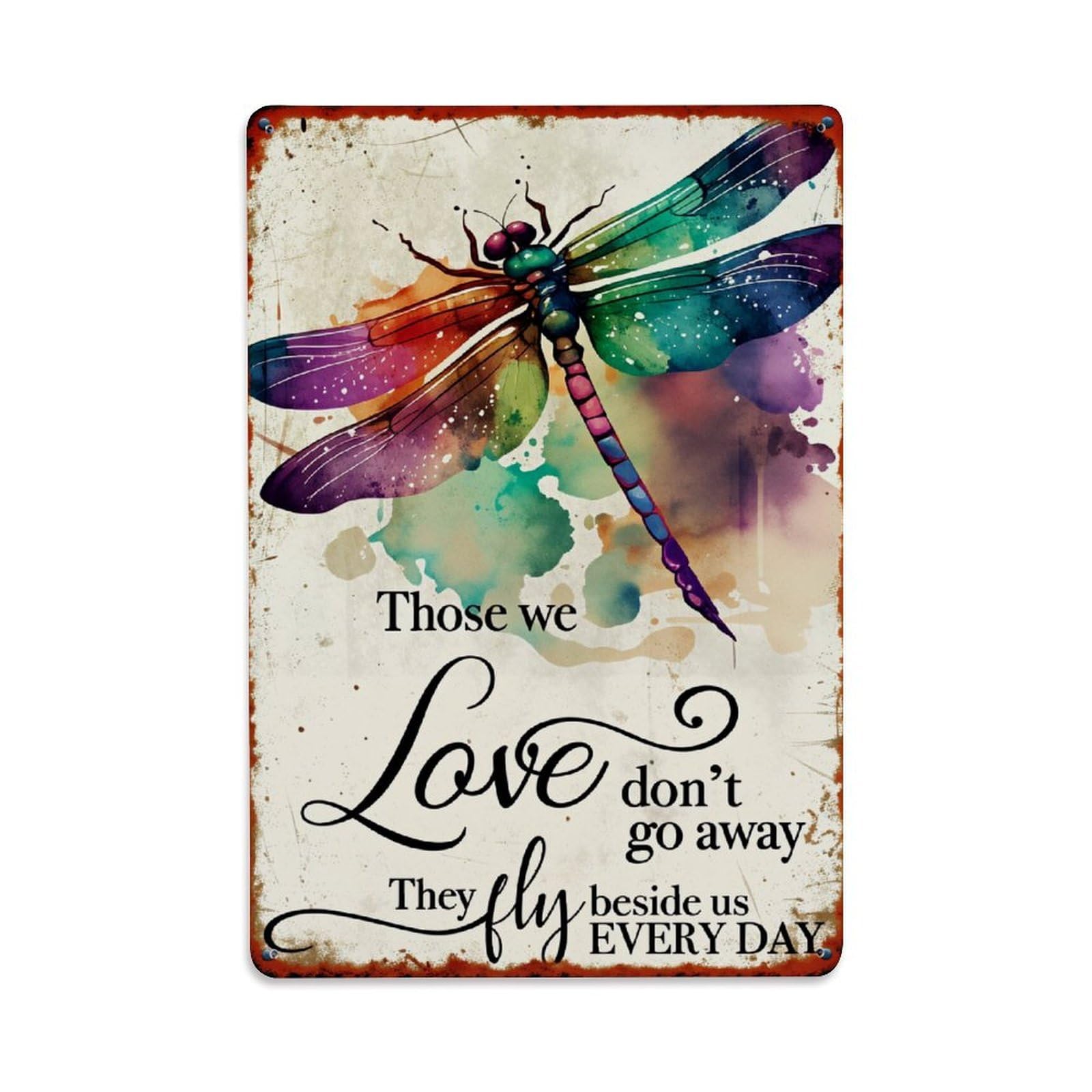 Enderetf Vintage Dragonfly Watercolor Art Print Tin Sign Metal Poster, Home Bar Garage Man Cave Cafe Indoor & Outdoor Wall Decoration 8X12inches