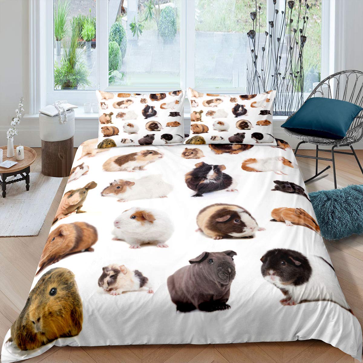 Guinea Pig Comforter Cover Kids Rodent Breeds Bedding Set King