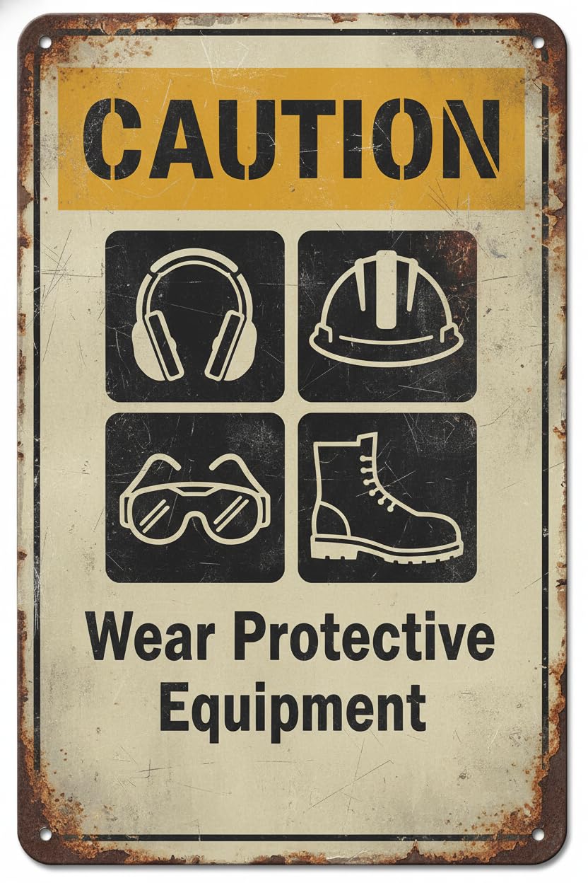 Caution Wear Protective Equipment Business Warning Metal Sign 12"x8" Vintage Signs Aluminum Plates Printed