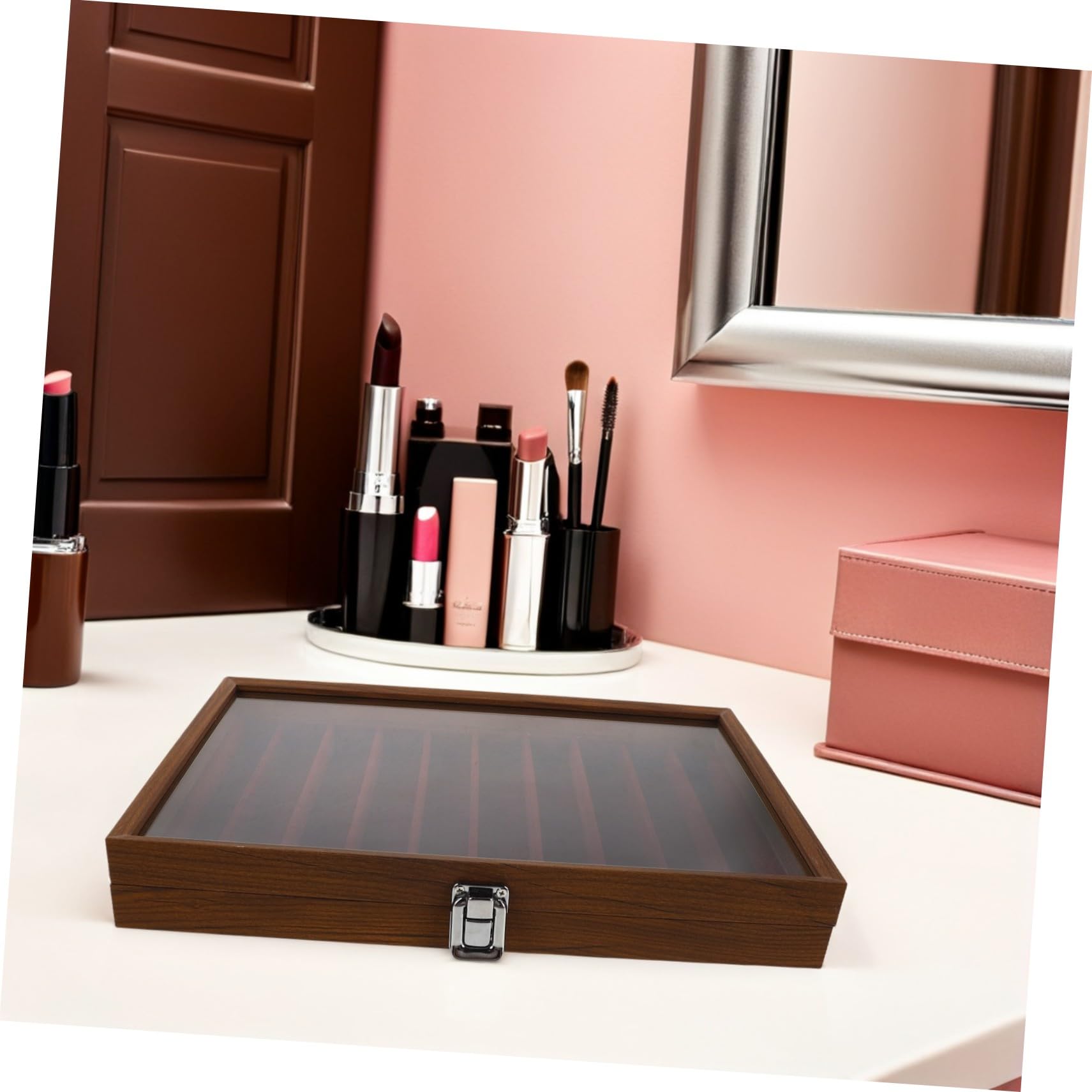 MAGICLULU Vitrina Para Objetos De Colección Expositor De Joyas Bandeja Para Guardar Collares Estuche Para Joyas Soporte Para Guardar Collares Vitrina Para Relojes Color Marrón Oscuro
