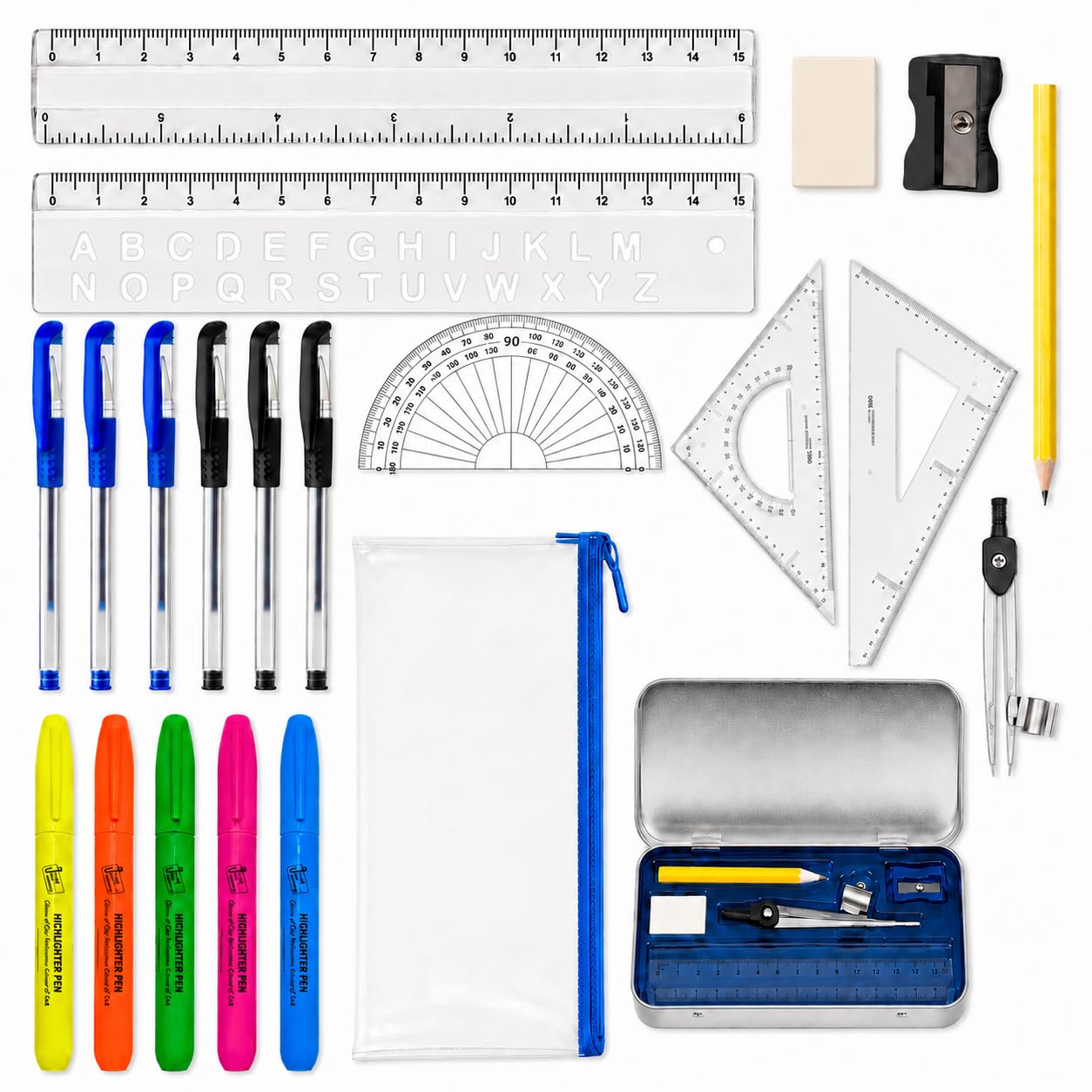 SEZHN Pencil Case with Stationery Included for School & Exams