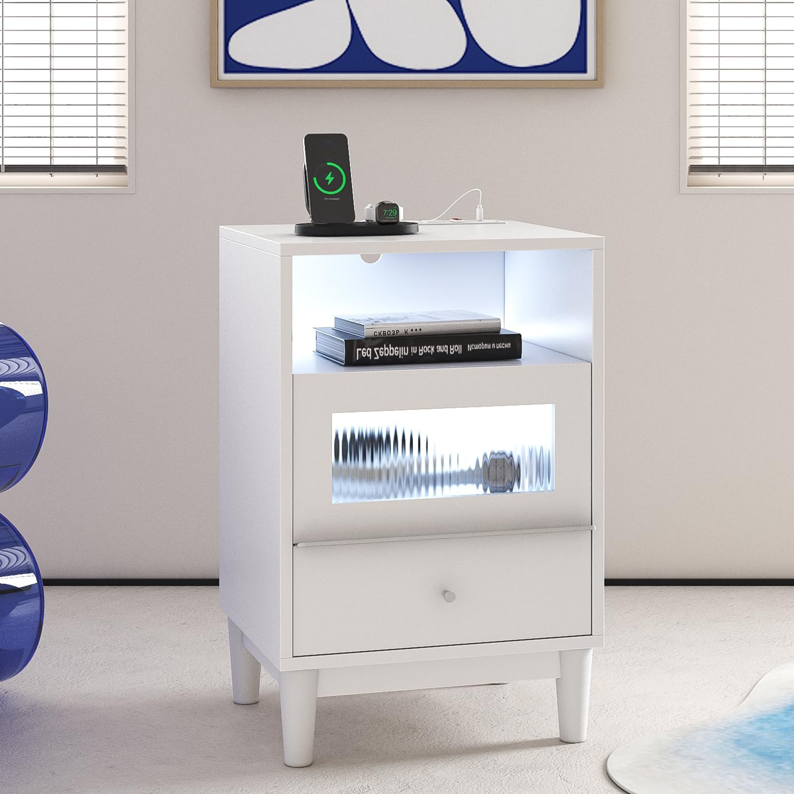 WARM&amp;LOVE Bedside Table with Charging Station, Nightstand with 2 ...