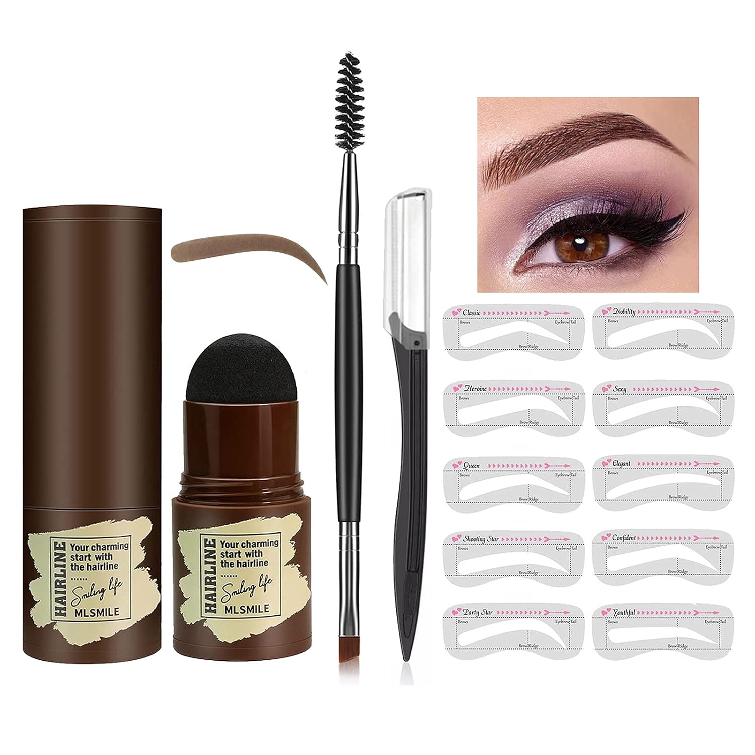 Eyebrow Stamp and Stencil Kit- Eyebrow Stamp Shaping Kit Professional Eyebrow Powder Stamp Waterproof Long Lasting Instantly Color(Dark Brown) : Beauty & Personal Care