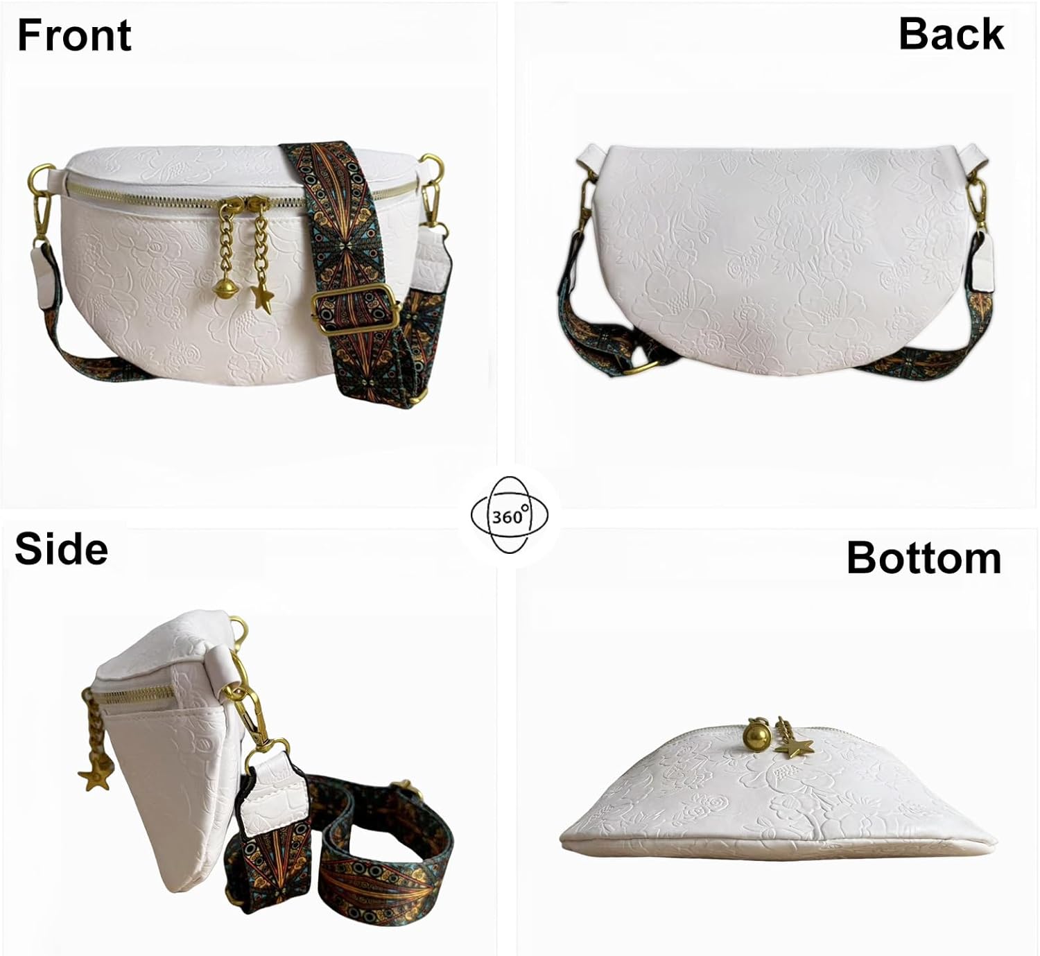 PU Leather Fanny Pack Crossbody Sling Bag for Women - Trendy Belt Bag with Adjustable Strap, Lightweight for Travel Daily Use (Embossed White) - Image 3