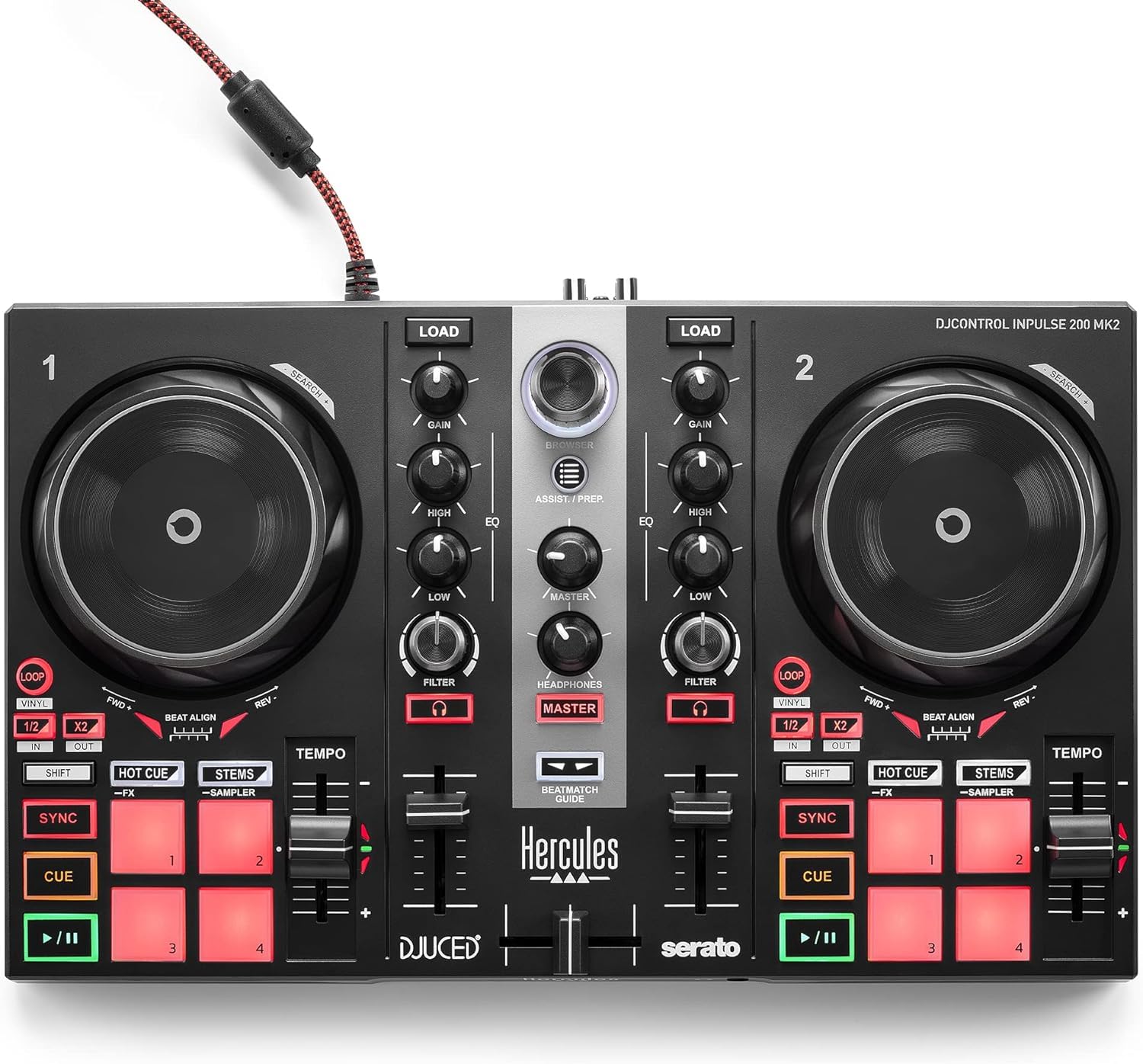 Hercules DJControl Inpulse 200 MK2 – Contrôleur DJ idéal pour apprendre à mixer - Logiciels et tutoriels inclus & DJMonitor 32-2 enceintes de monitoring actives de 15 watts RMS chacune